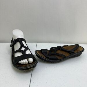 Naot Sandals 39 8 8.5 Black Leather Strappy Diamond Cut Out Comfort Walking